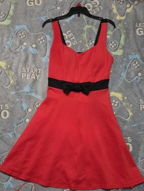 January 7 Red Mini Dress with Black Bow Waistband